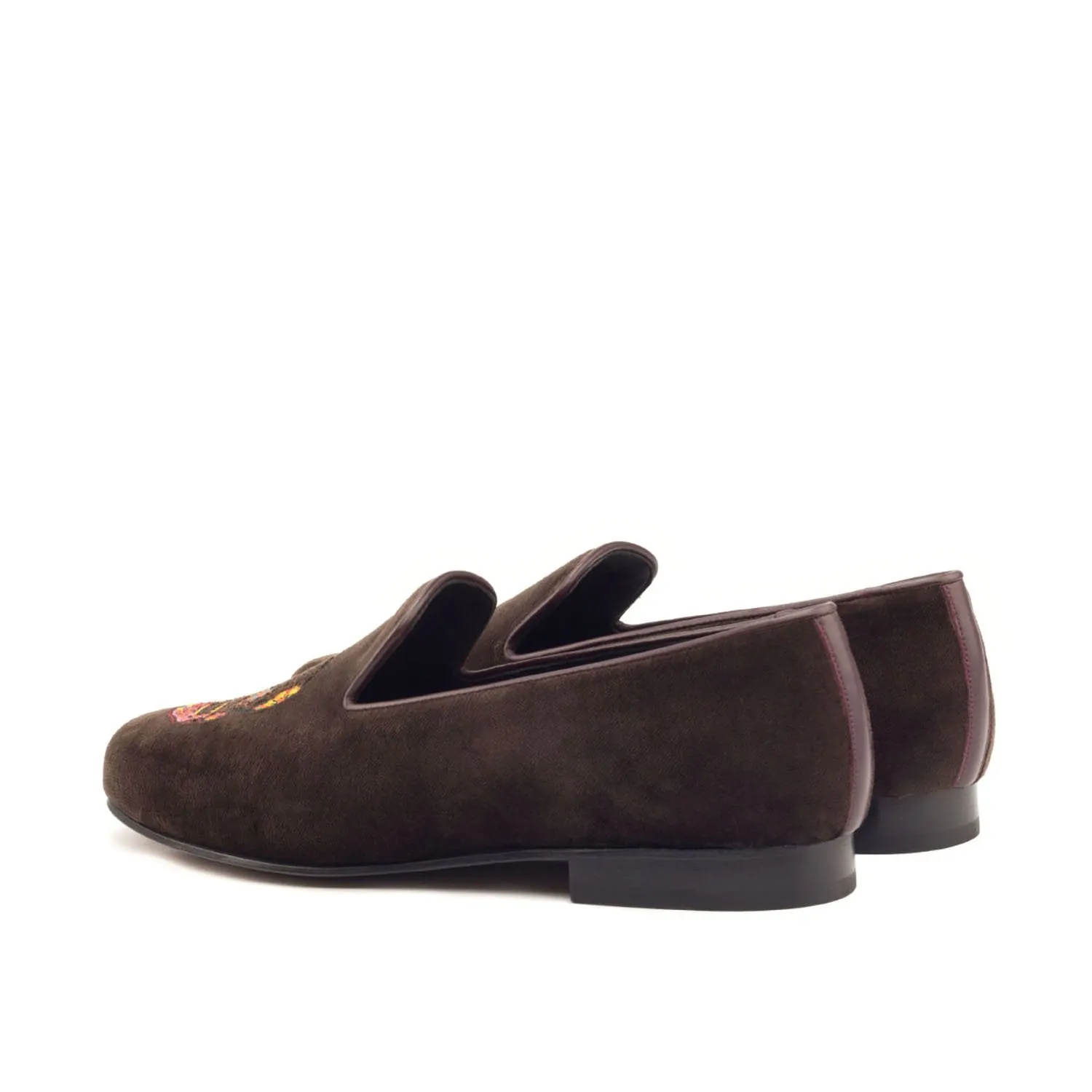 Ambrogio Bespoke Men's Handmade Custom Made Shoes Brown Velvet Wellington Loafers (AMB1317)