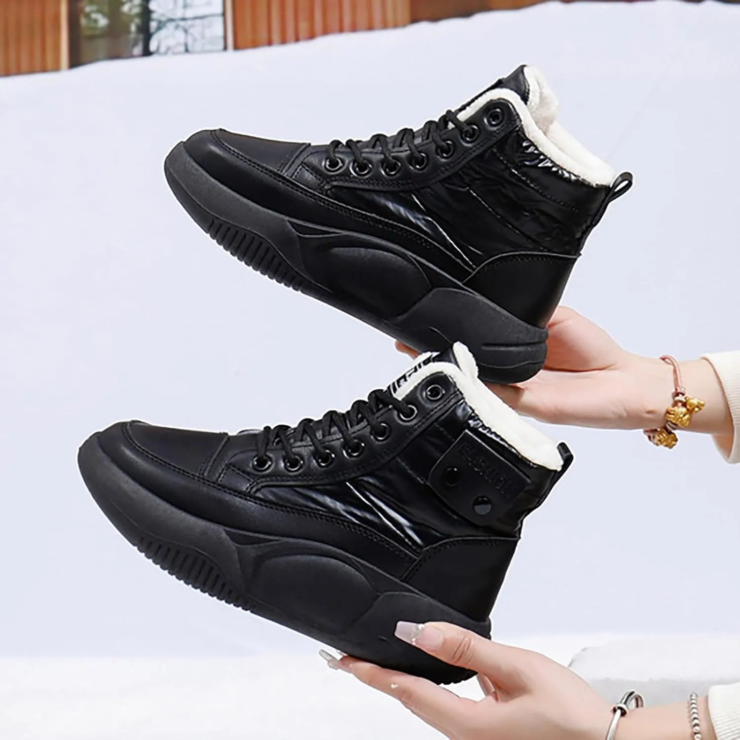 Ankle Boots for Women Low Heel Lace Up Mid Calf Boots for Women Non Slip Platform Walking Shoes Hiking Boots