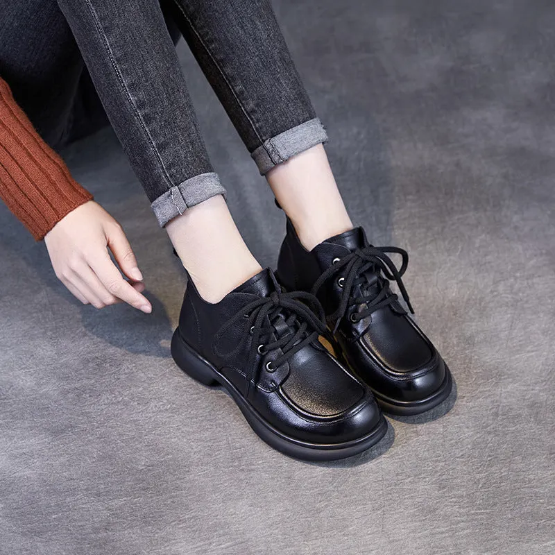 Babakud Women Spring Retro Genuine Leather Flat Martin Boots