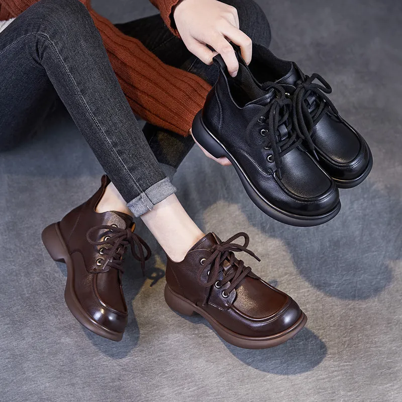 Babakud Women Spring Retro Genuine Leather Flat Martin Boots