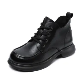 Babakud Women Spring Retro Genuine Leather Flat Martin Boots