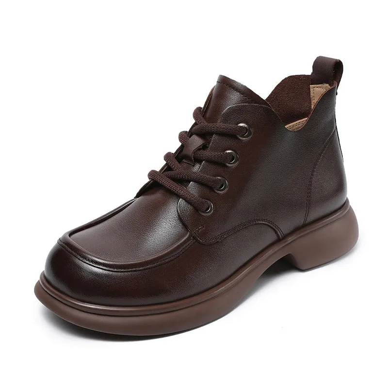 Babakud Women Spring Retro Genuine Leather Flat Martin Boots