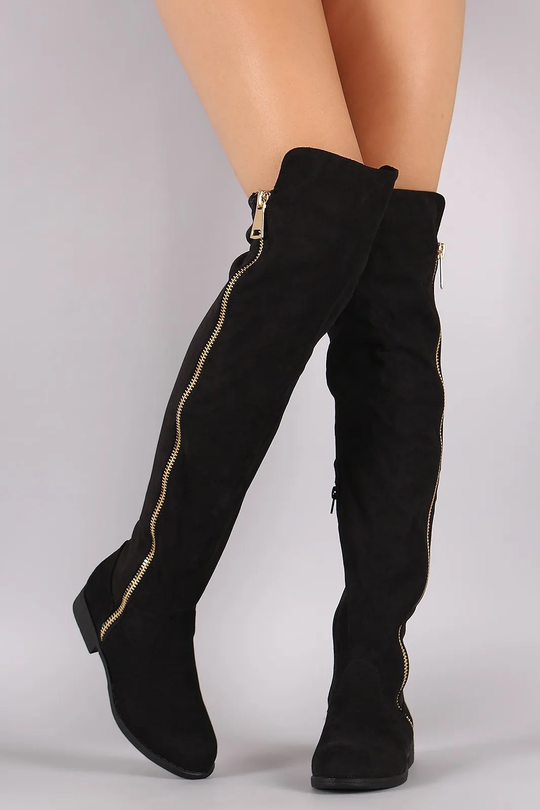 Bamboo Side Zipper Trim Riding Over The Knee Boots