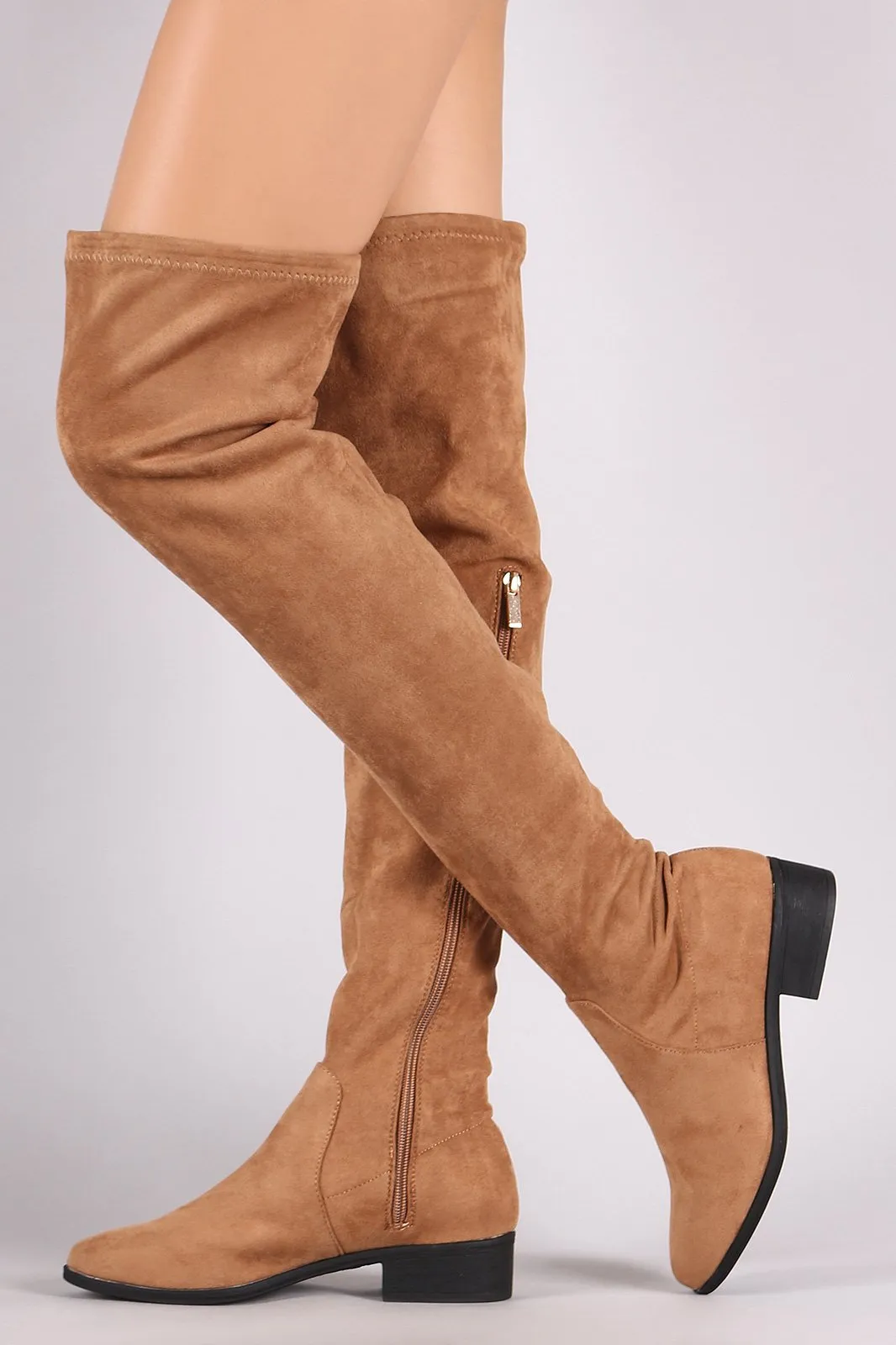 Bamboo Suede Almond Toe Over-The-Knee Riding Boots