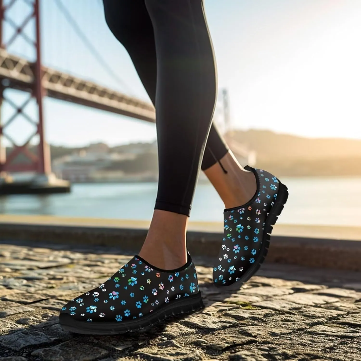 Binienty Printed Slip on Loafers for Women Work Breathable Mesh Barefoot No Laces Running Hiking Tennis Shoe