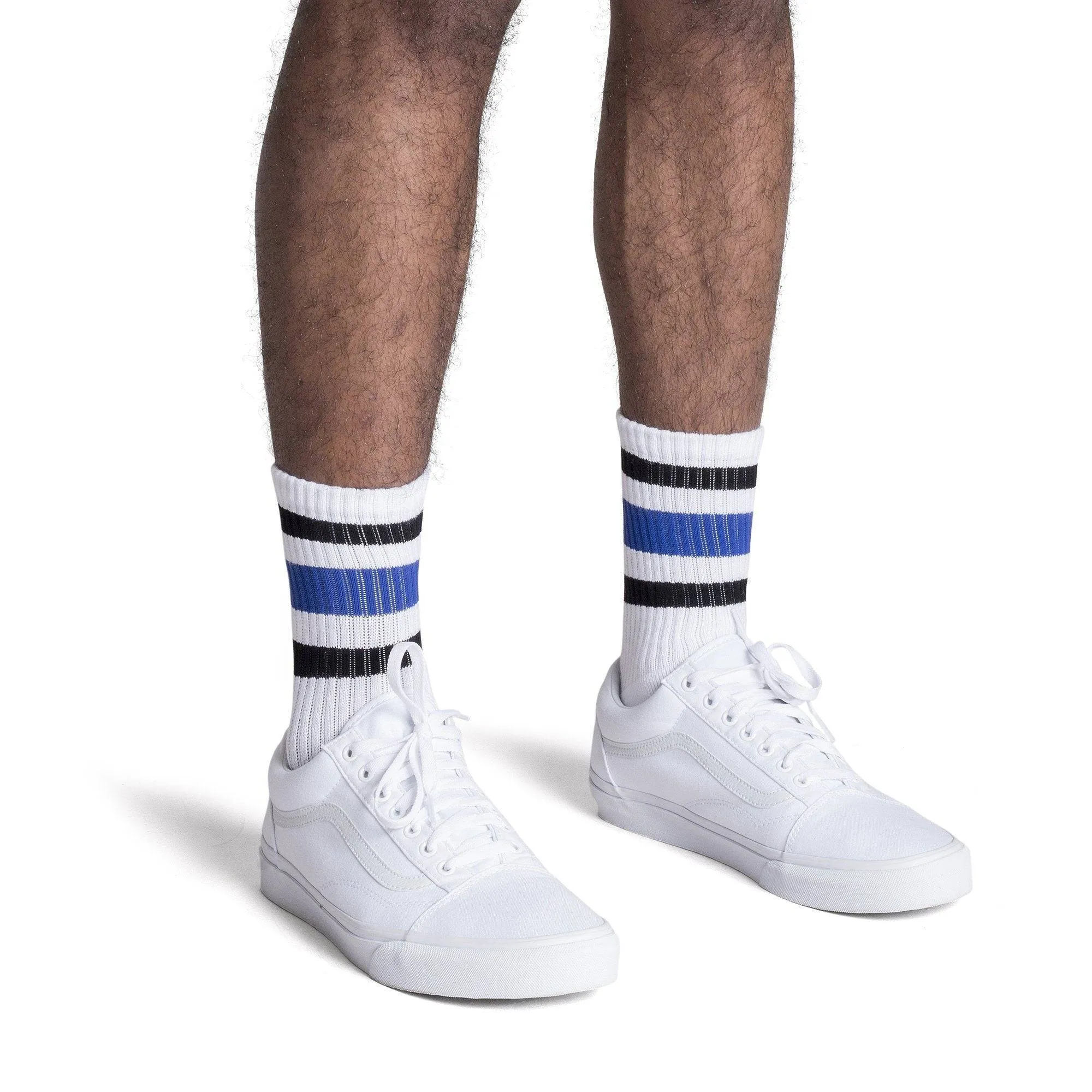 Black and Blue Striped Socks | White