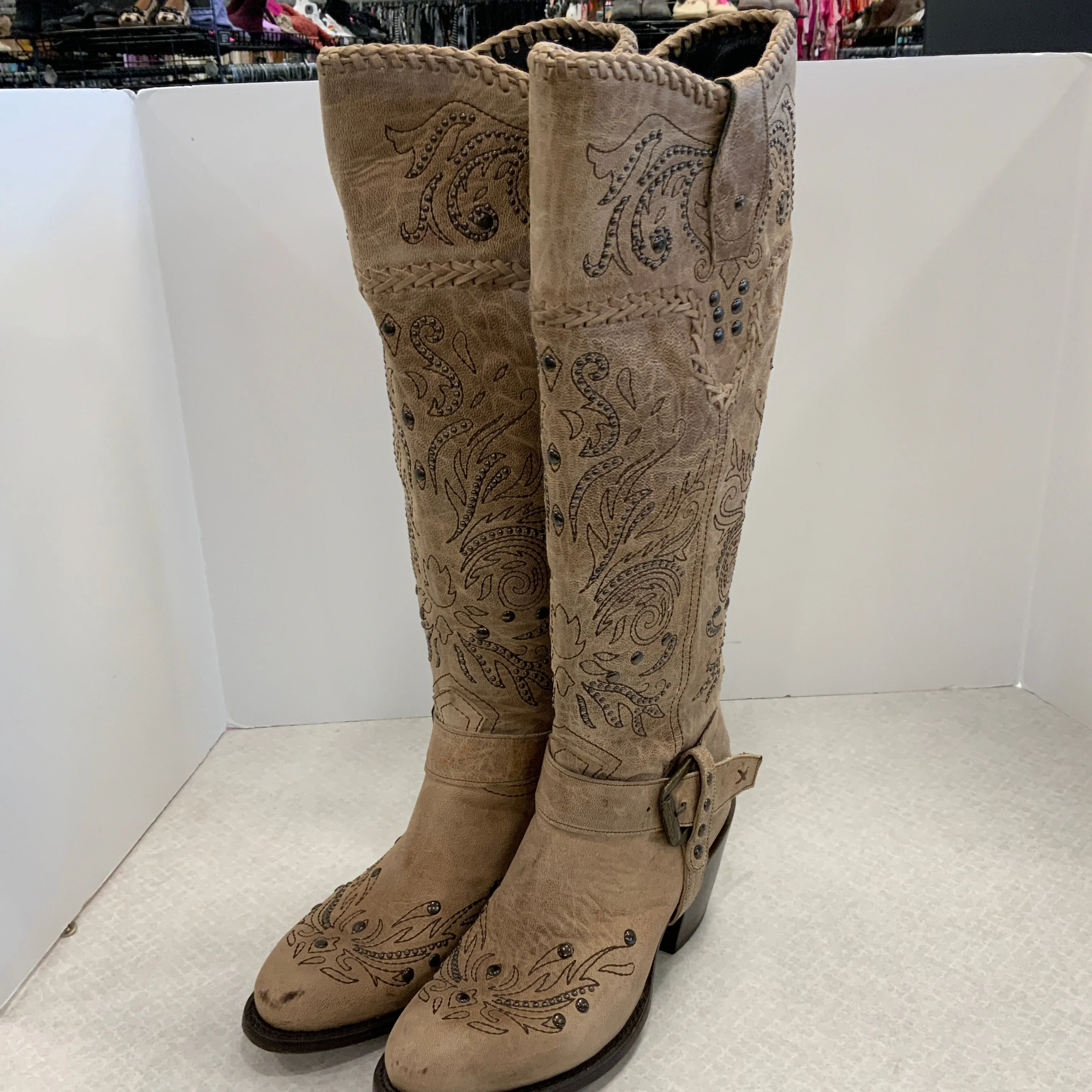 Boots Knee Heels By Black Star In Brown, Size: 8.5