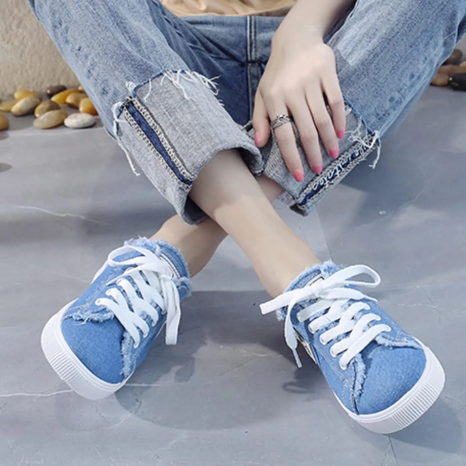 Canvas Shoes for Women Lace Up Slip on Sneakers Fashion Comfortable Solid Color Slippers Casual Shoes for Ladies