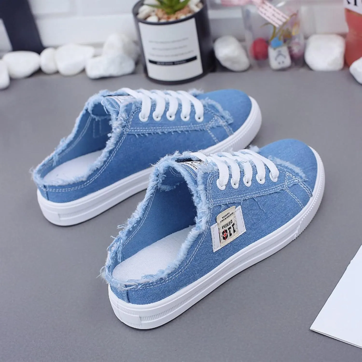 Canvas Shoes for Women Lace Up Slip on Sneakers Fashion Comfortable Solid Color Slippers Casual Shoes for Ladies
