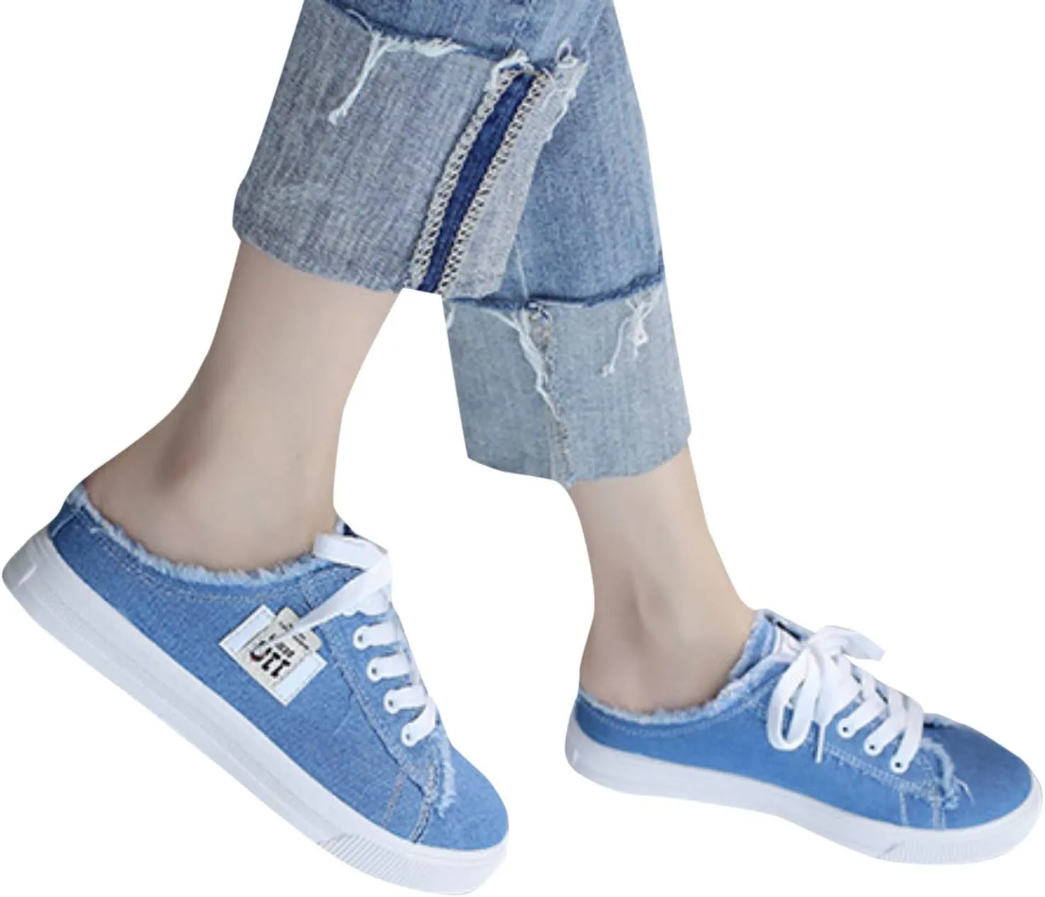 Canvas Shoes for Women Lace Up Slip on Sneakers Fashion Comfortable Solid Color Slippers Casual Shoes for Ladies