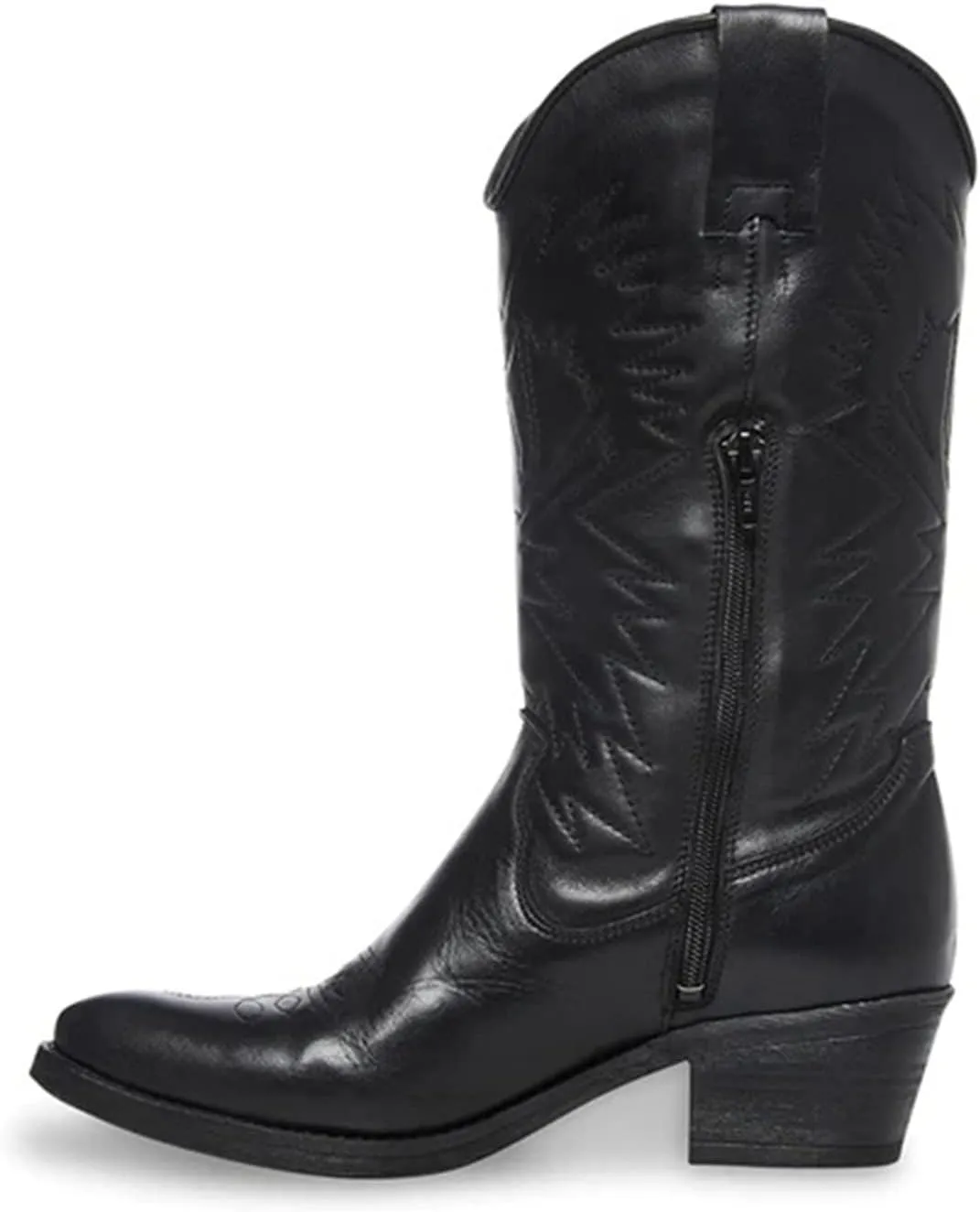 Cowboy Boots For Women Wide Calf Mid Calf Embroidered Pull On Cowgirl Boots Block Chunky Heel Western Riding Wedding Boots