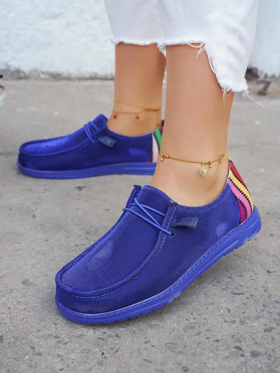 Dark Color Mesh Upper Canvas Loafers Elastic Strips Closure Slip-on Sneakers Casual Comfort Boat Shoes Ultralight Breathable Sports Shoes for Women/Men Adults/Teenagers, Couple Shoes, Blue/Grey/Rose