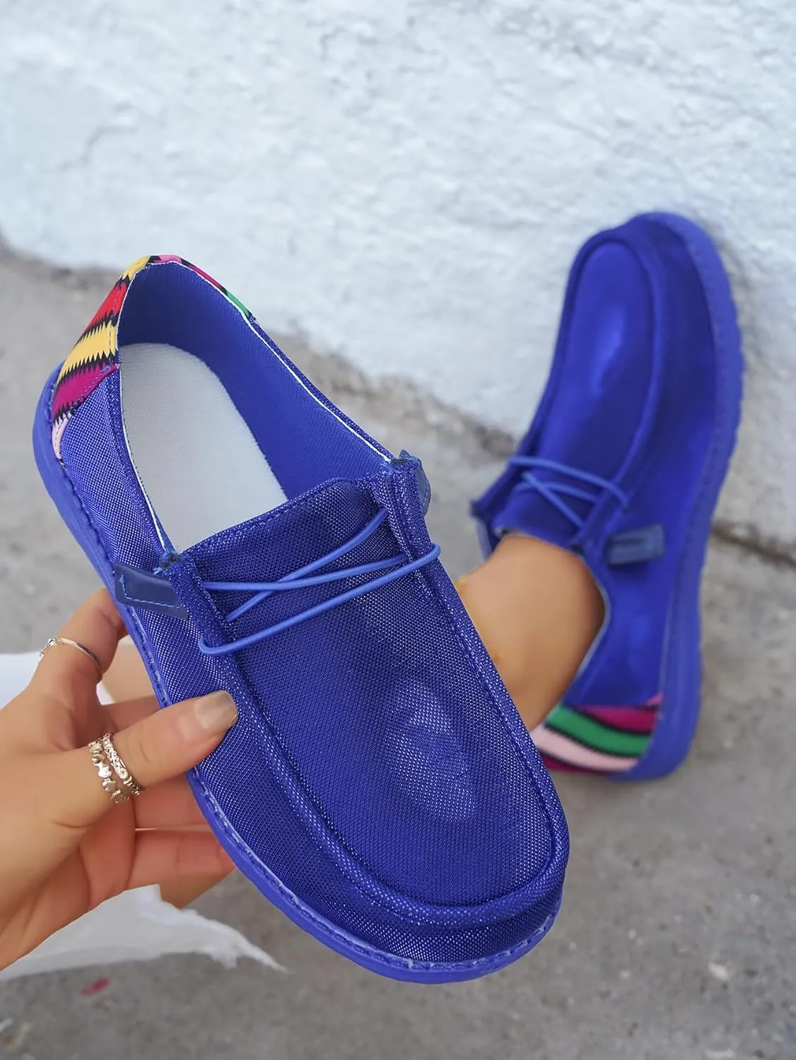 Dark Color Mesh Upper Canvas Loafers Elastic Strips Closure Slip-on Sneakers Casual Comfort Boat Shoes Ultralight Breathable Sports Shoes for Women/Men Adults/Teenagers, Couple Shoes, Blue/Grey/Rose