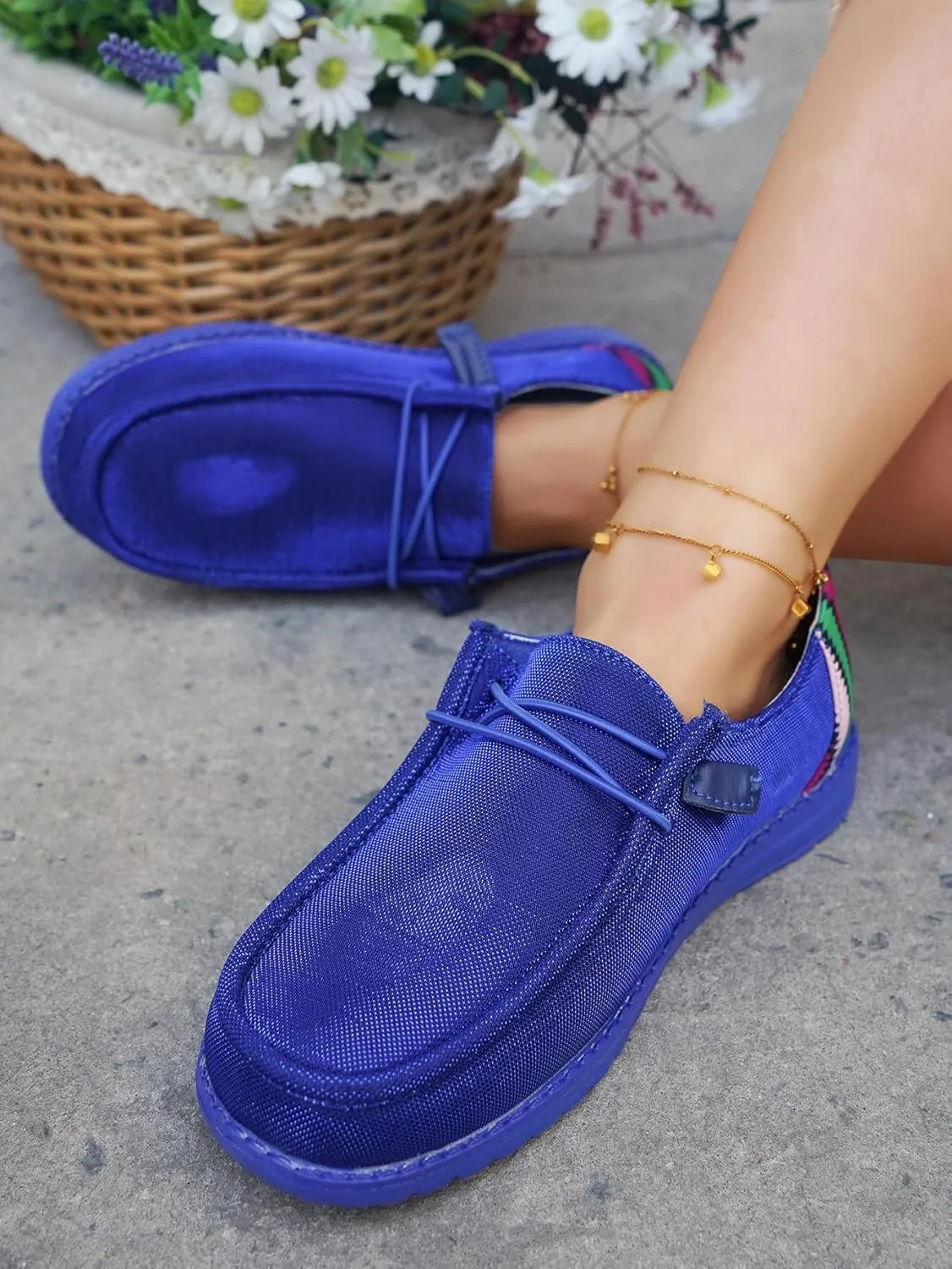 Dark Color Mesh Upper Canvas Loafers Elastic Strips Closure Slip-on Sneakers Casual Comfort Boat Shoes Ultralight Breathable Sports Shoes for Women/Men Adults/Teenagers, Couple Shoes, Blue/Grey/Rose