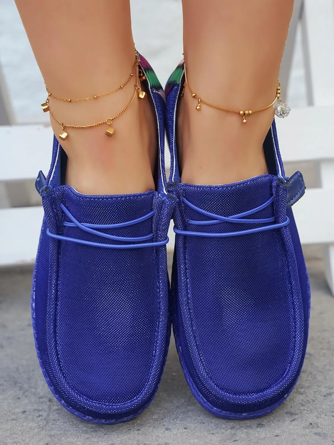 Dark Color Mesh Upper Canvas Loafers Elastic Strips Closure Slip-on Sneakers Casual Comfort Boat Shoes Ultralight Breathable Sports Shoes for Women/Men Adults/Teenagers, Couple Shoes, Blue/Grey/Rose
