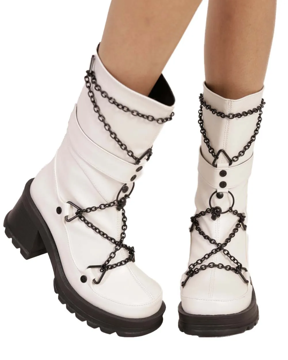 Demonia No Trespassing Metal Chain Platform Boots