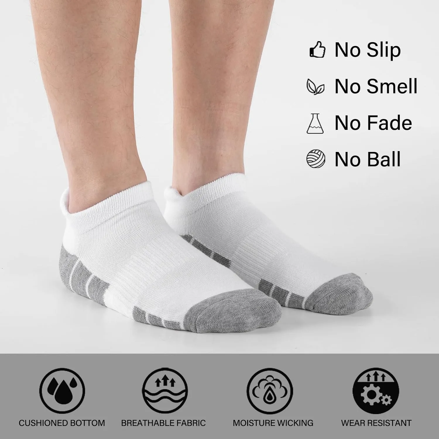 eallco Mens Ankle Socks Low Cut Athletic Cushioned Running Tab Socks 6 Pack