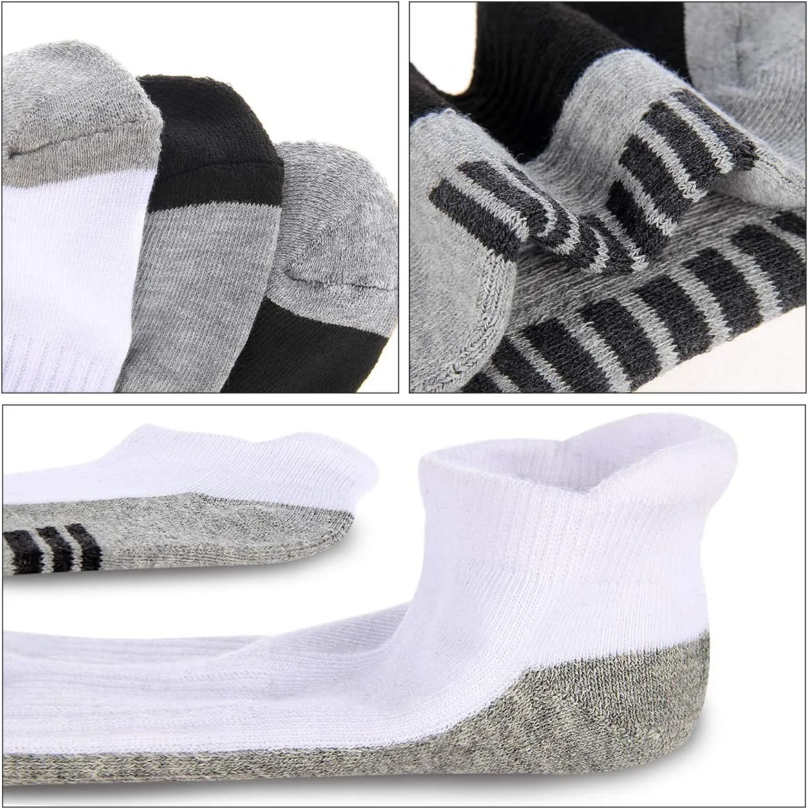 eallco Mens Ankle Socks Low Cut Athletic Cushioned Running Tab Socks 6 Pack