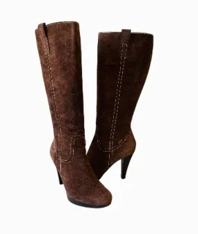 Guess Brown Suede Knee High Heeled Boots Size 8