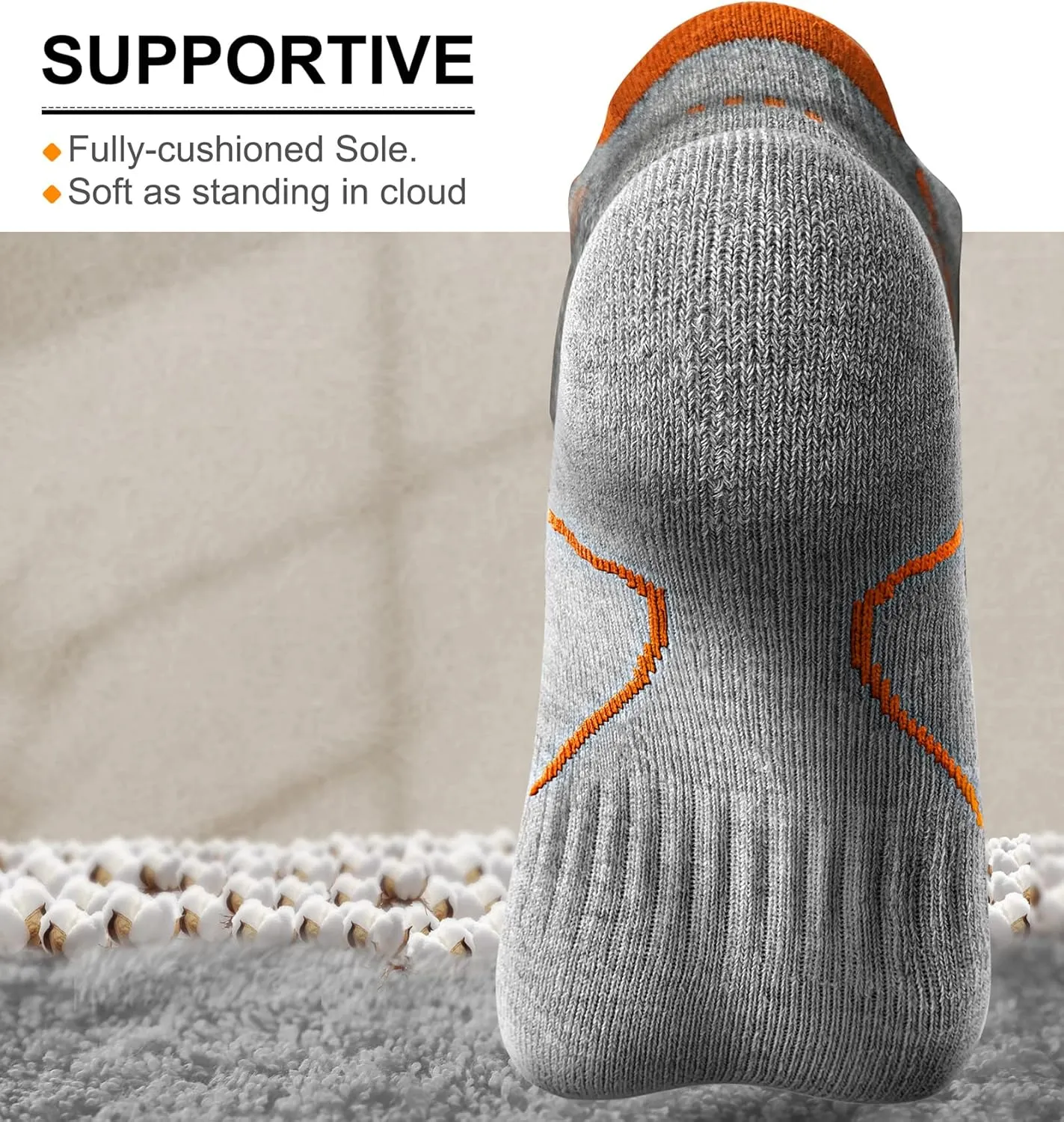 KEMISANT Mens Running Socks 6 Pairs-Athletic Compression Ankle Socks Cushioned for Men Walking-Arch Compression Support
