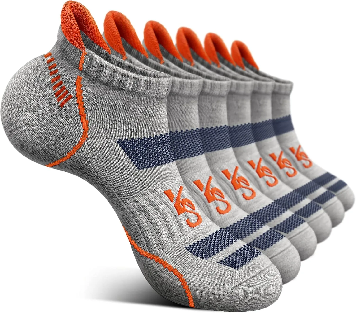KEMISANT Mens Running Socks 6 Pairs-Athletic Compression Ankle Socks Cushioned for Men Walking-Arch Compression Support
