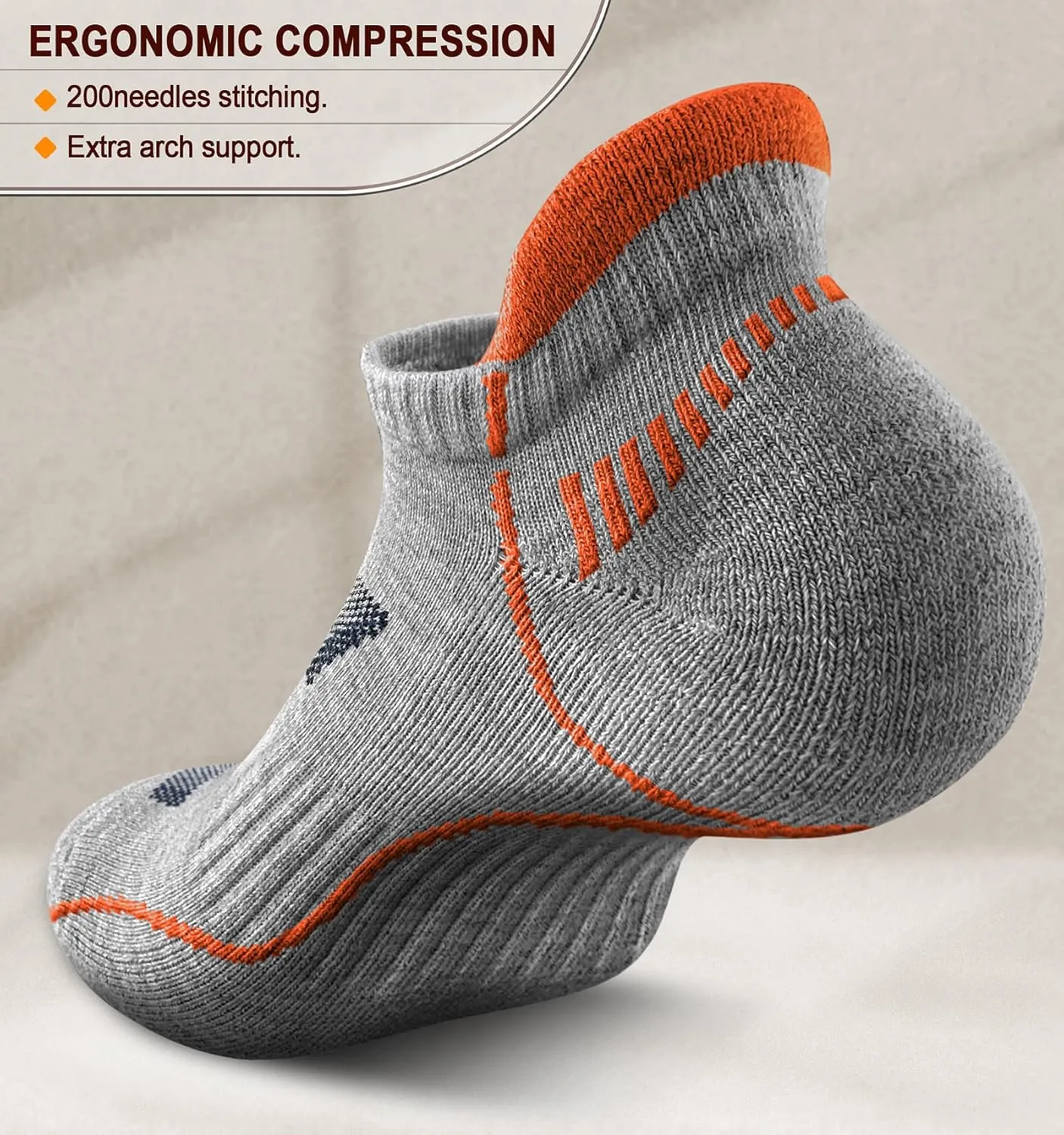 KEMISANT Mens Running Socks 6 Pairs-Athletic Compression Ankle Socks Cushioned for Men Walking-Arch Compression Support