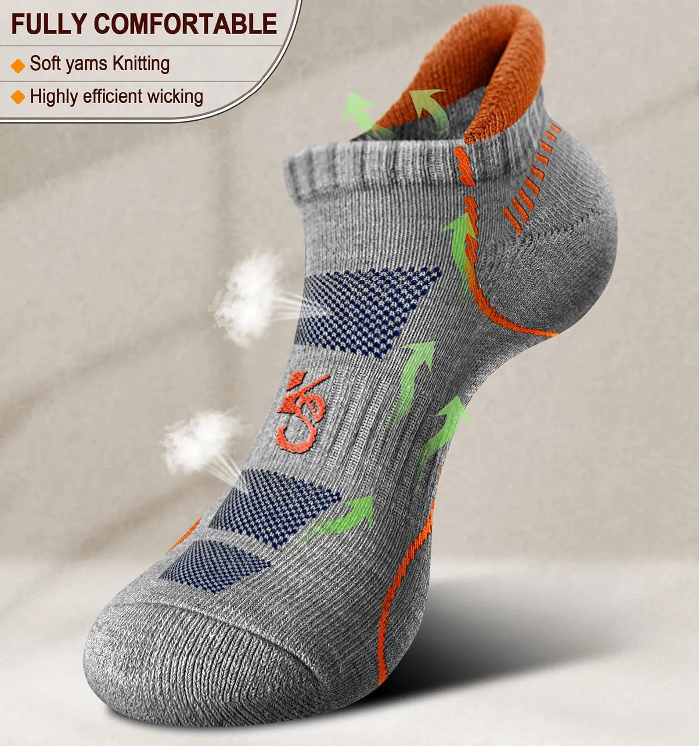 KEMISANT Mens Running Socks 6 Pairs-Athletic Compression Ankle Socks Cushioned for Men Walking-Arch Compression Support