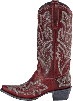 Ladmiple Cowboy Boots For Women Knee High Wide Calf Embroidered Western Boots Chunky Heel Fashion Classic Boot Pull-On