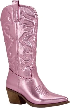 Ladmiple Cowgirl Boots Women Tall Embroidered Pull On Cowboy Boots Block Chunky Heel Western Mid Calf Wedding Boots