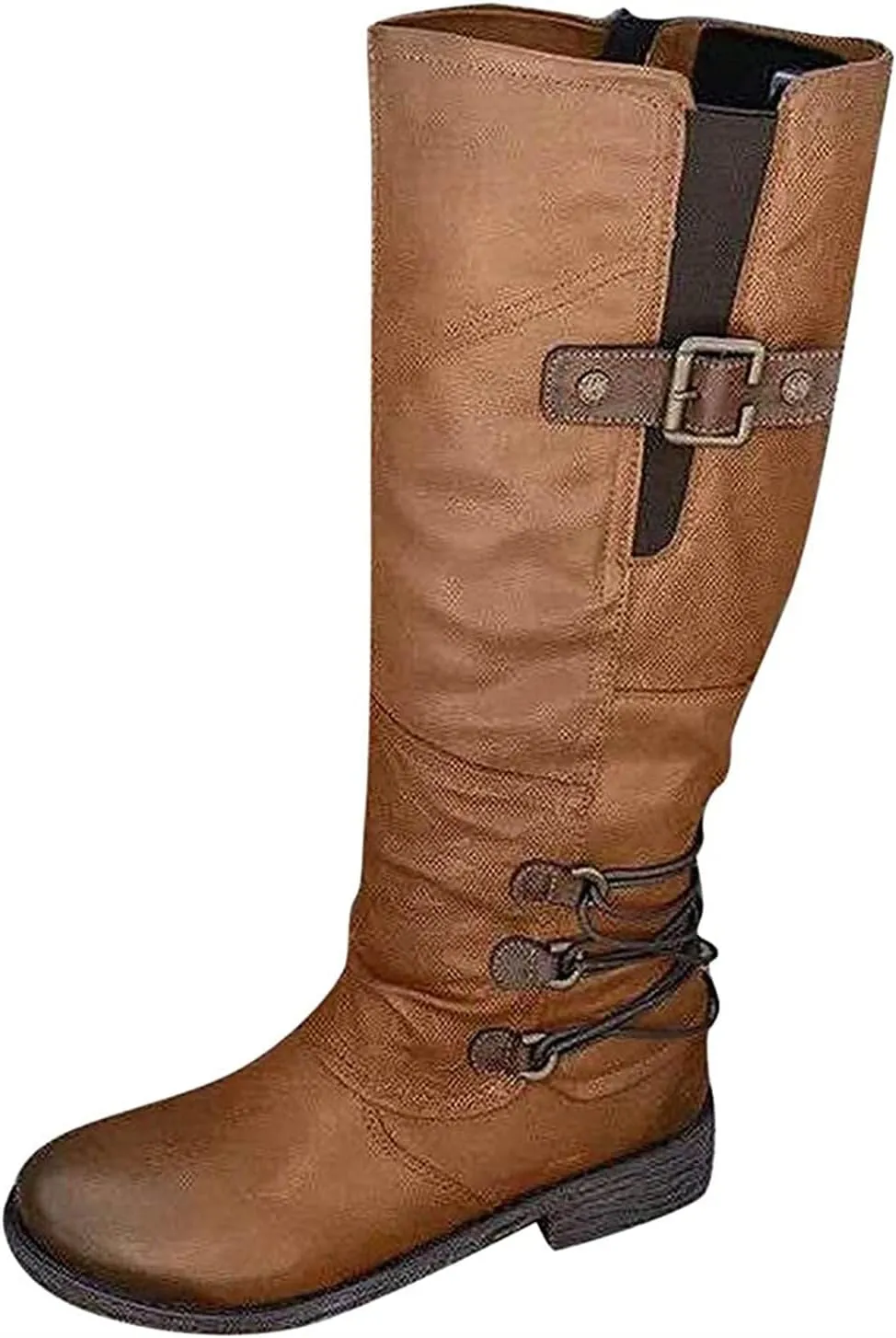 Lausiuoe Boots For Women Low Heel Mid Calf Comfortable Winter Boots Side Zip Slouchy Western Cowboy Warm Non Slip Outdoor Shoes