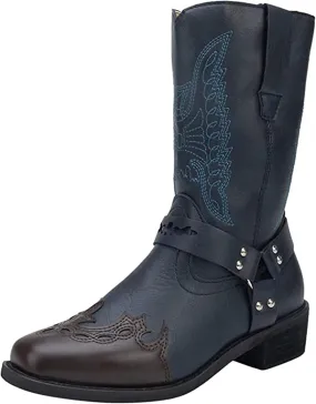 Lausiuoe Boots For Women Low Heel Sexy Cowboy Boots Western Cowgirl Fashion Knee High Embroidered Chunky Heel Booties