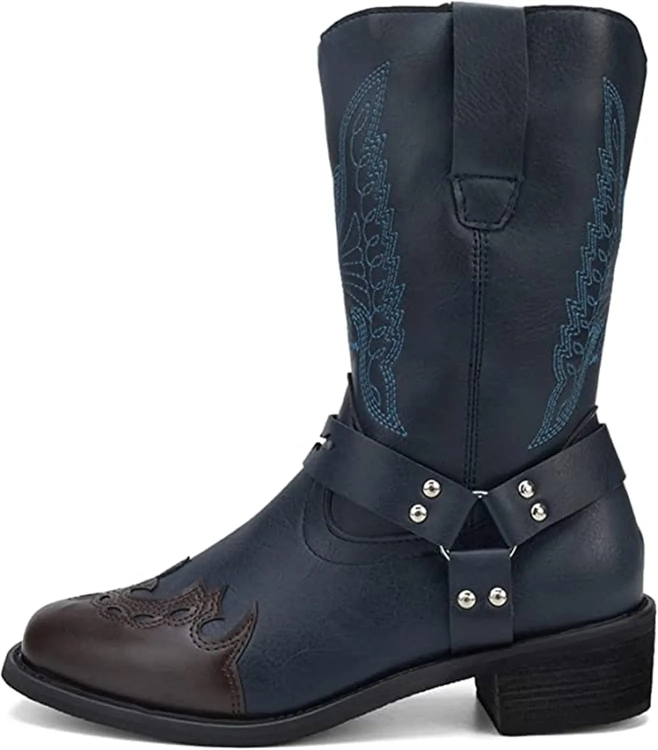 Lausiuoe Boots For Women Low Heel Sexy Cowboy Boots Western Cowgirl Fashion Knee High Embroidered Chunky Heel Booties