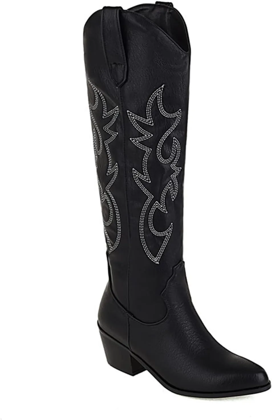 Lausiuoe Cowboy Boots For Women Knee High Wide Calf Embroidered Cowgirl Western Boots Pointed Toe Fashion Chunky Booties