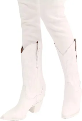 Lausiuoe Cowboy Boots For Women Wide Calf Wide Foot Embroidered Pull-On Chunky Heel Cowgirl Knee High Western Boots