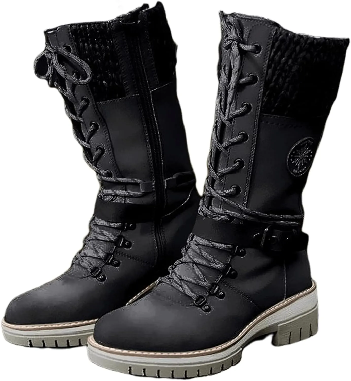Lausiuoe Winter Boots For Women 2022 Trendy Mid Calf Side Zip Low Heel Western Platform Hiking Booties Warm Non Slip Outdoor Shoe