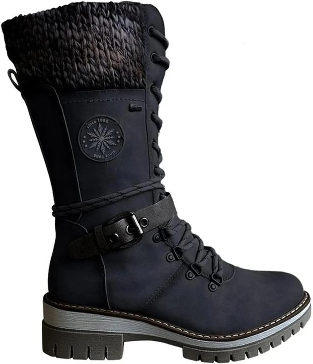 Lausiuoe Winter Boots For Women 2022 Trendy Mid Calf Side Zip Low Heel Western Platform Hiking Booties Warm Non Slip Outdoor Shoe