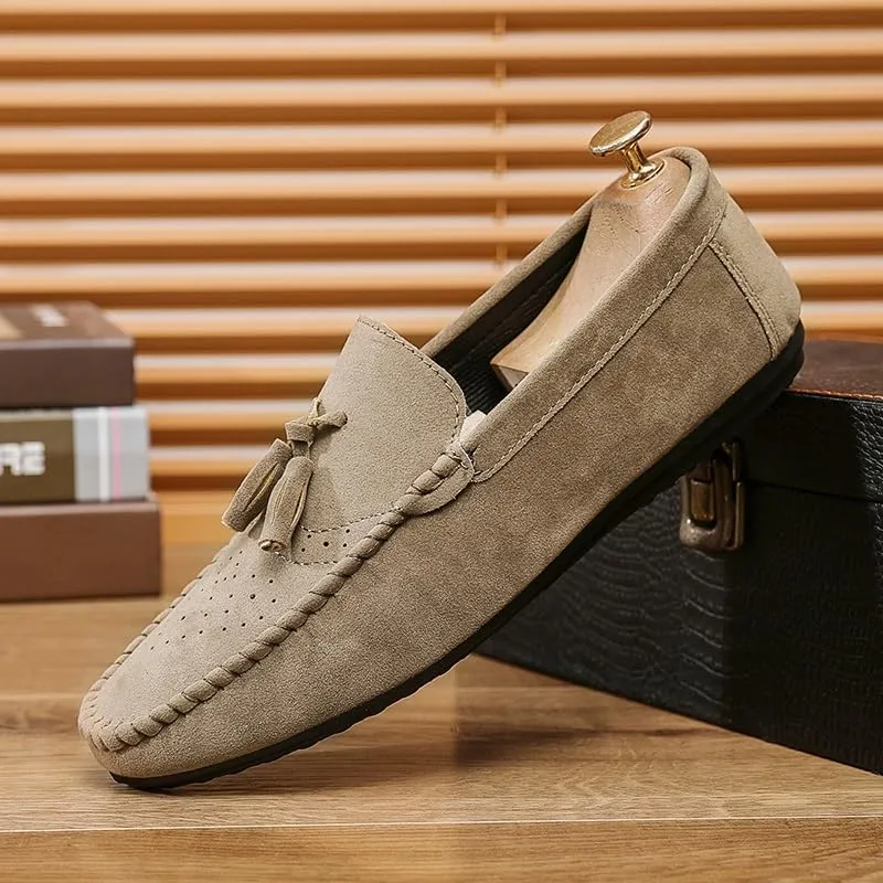 Loafers for Men Round Toe Nubuck Leather with Tassel Loafer Slip Resistant Flat Heel Anti-Slip Outdoor Wedding Slip-on