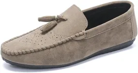 Loafers for Men Round Toe Nubuck Leather with Tassel Loafer Slip Resistant Flat Heel Anti-Slip Outdoor Wedding Slip-on