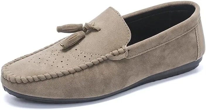 Loafers for Men Round Toe Nubuck Leather with Tassel Loafer Slip Resistant Flat Heel Anti-Slip Outdoor Wedding Slip-on