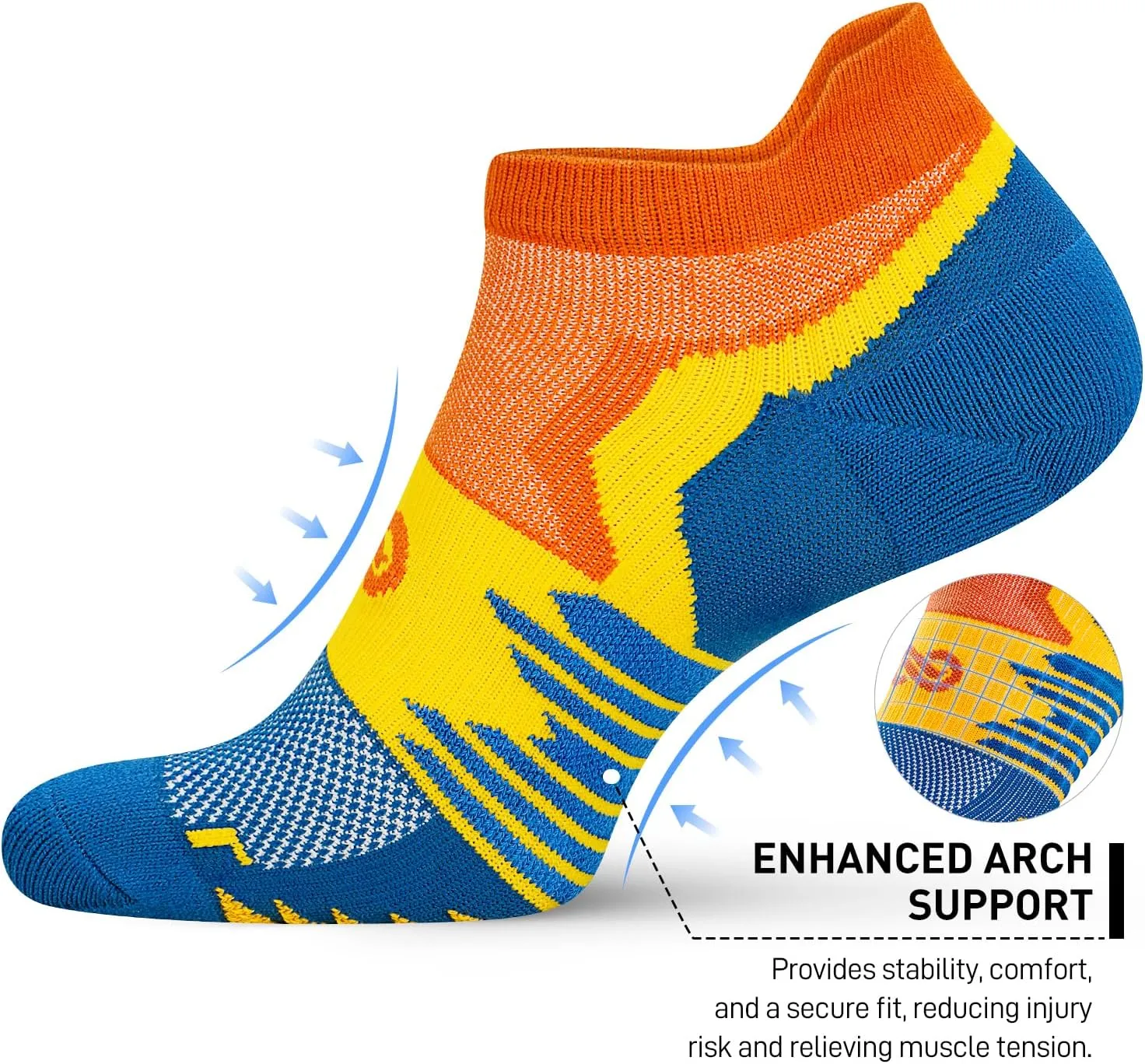 Mens Athletic Ankle Socks（5 Pairs）, Running Cushioned with Arch Support Blister Resistance