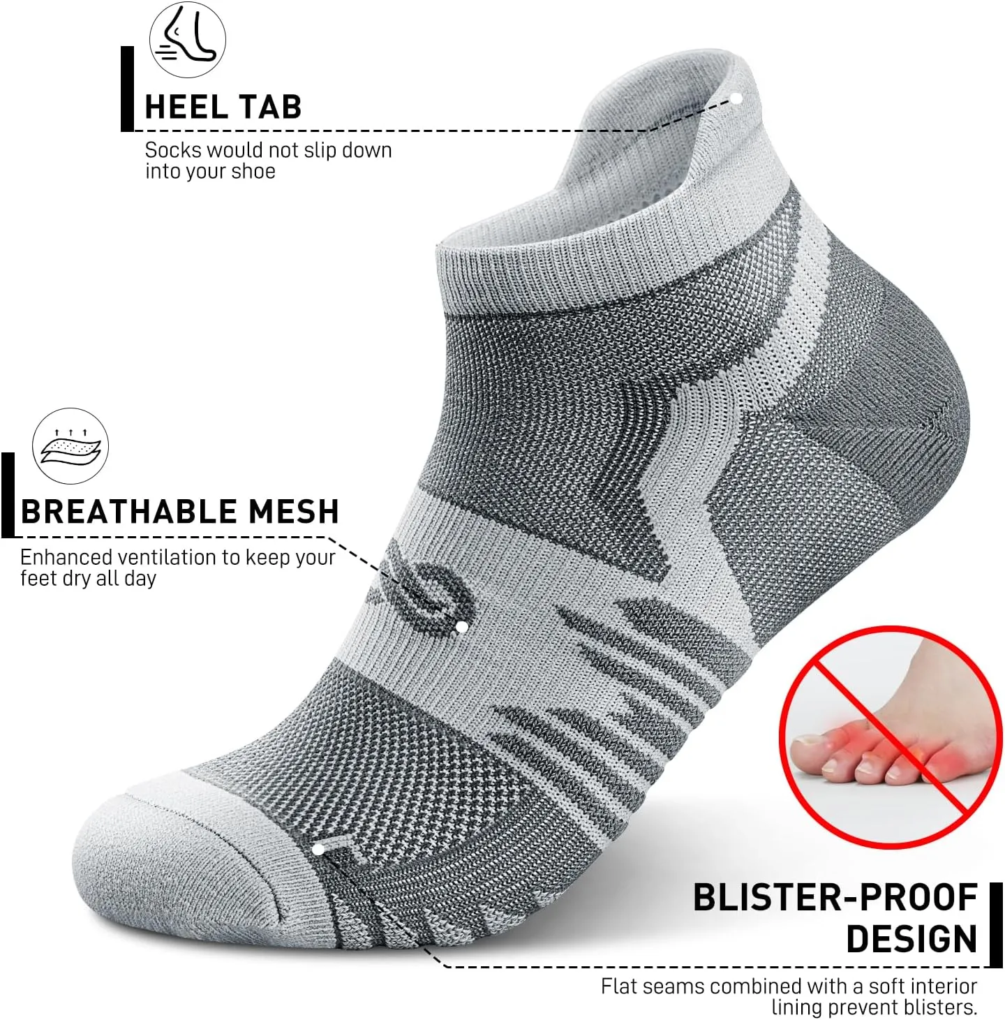 Mens Athletic Ankle Socks（5 Pairs）, Running Cushioned with Arch Support Blister Resistance