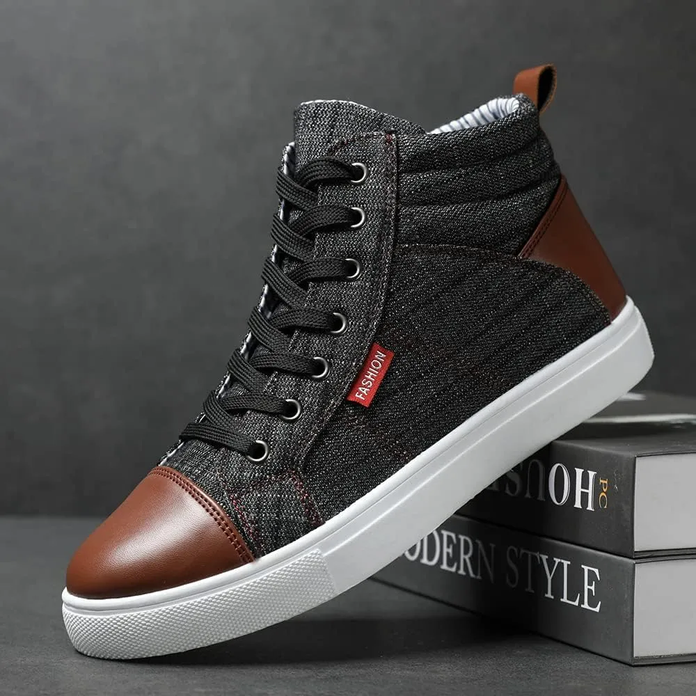 Men's High Top Shoes Casual Lace-up Denim Canvas Sneaker Shoes