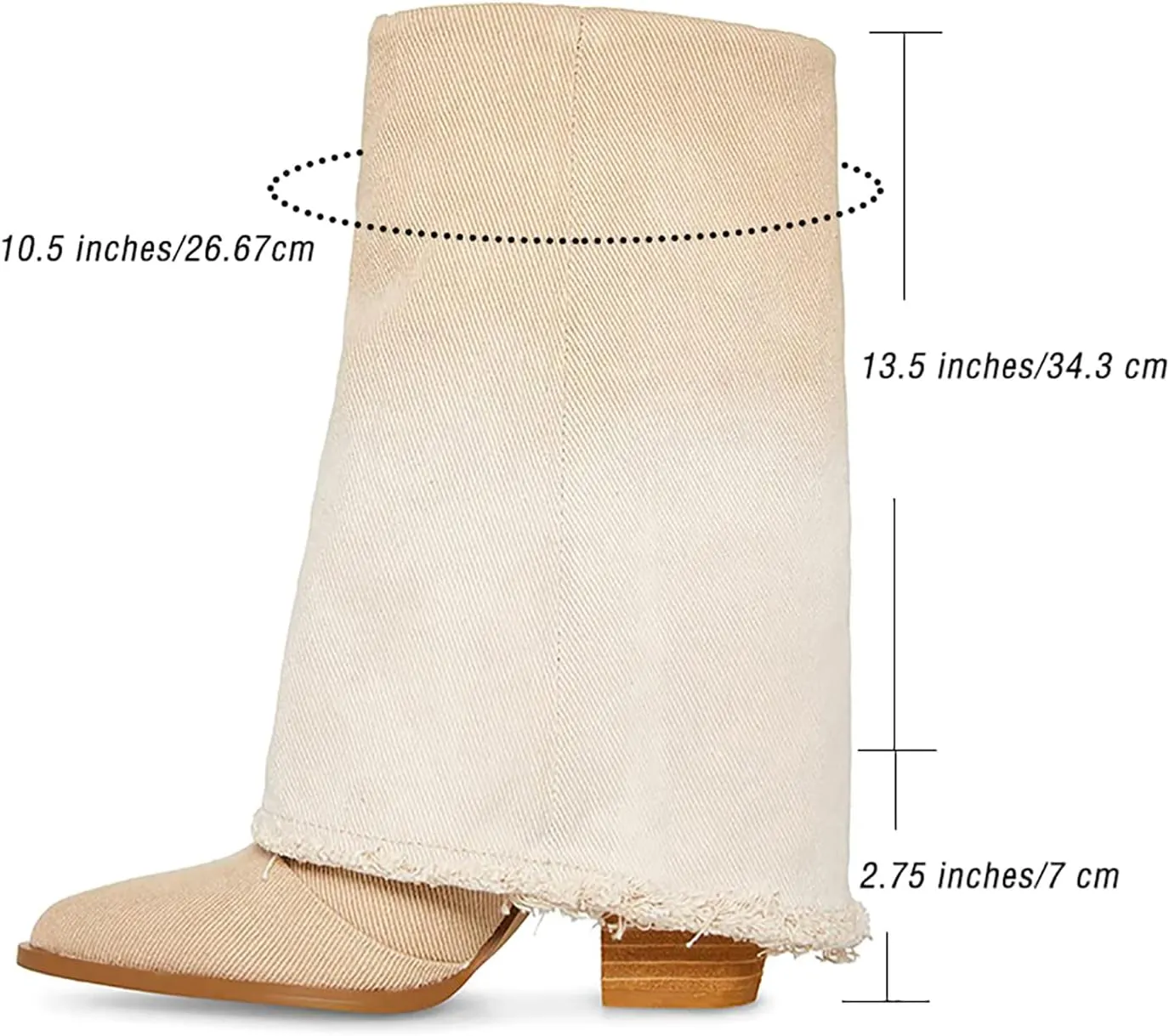 MUCCCUTE Women's Denim Boots Cowboy Western Fold Over Cowgirl Boots Chunky Stacked Heel Pointed Toe Pull On Wide-Calf Boots