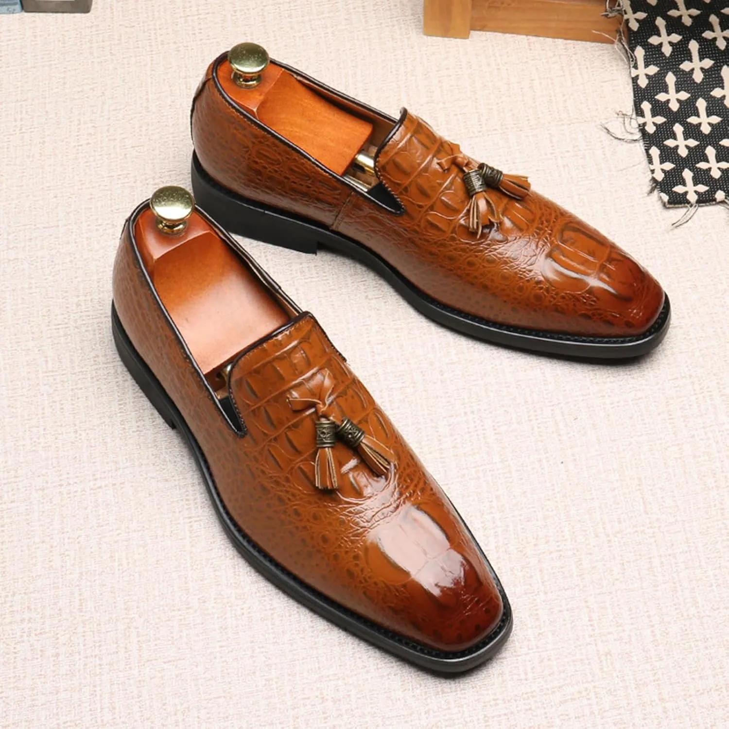 Tassel Loafer for Mens, Classic PU Leather Tassel Dress Shoes for Men