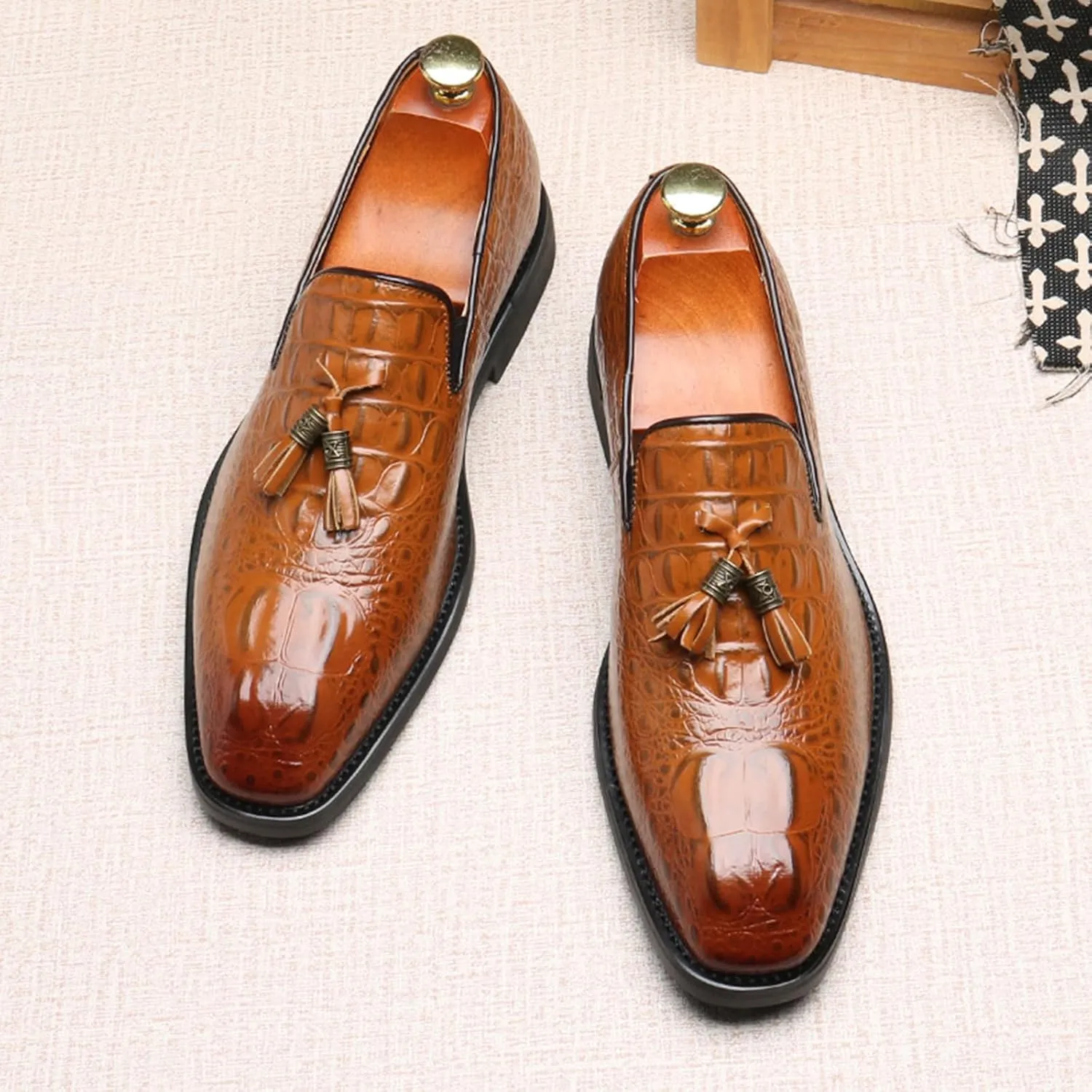 Tassel Loafer for Mens, Classic PU Leather Tassel Dress Shoes for Men