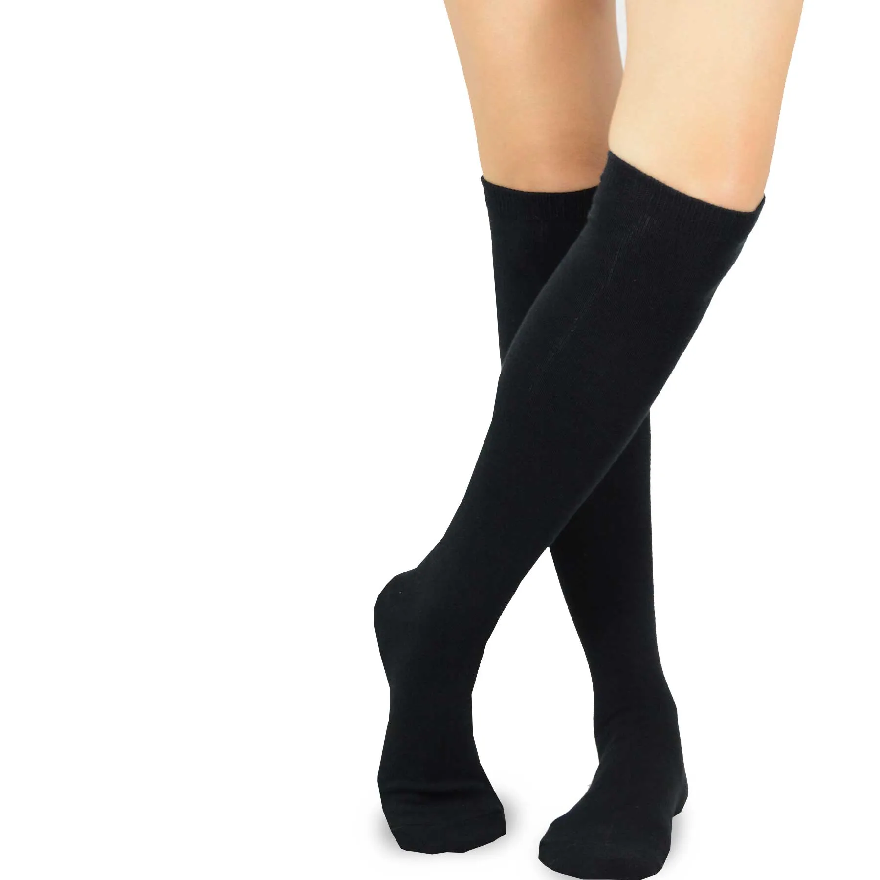 TeeHee Socks Women's Casual Cotton Knee High Solid Plain 2-Pack (10955)
