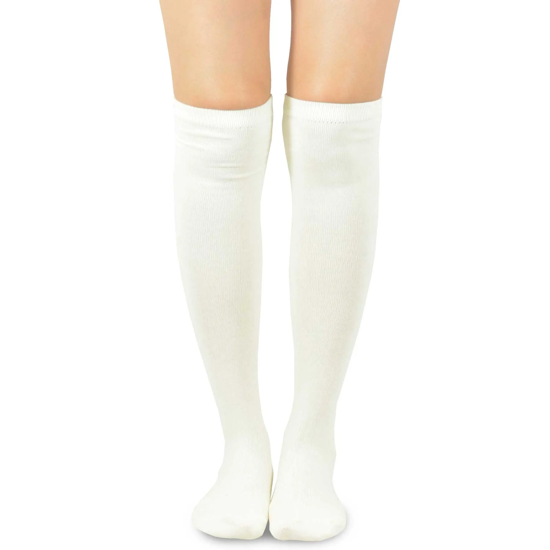 TeeHee Socks Women's Casual Cotton Knee High Solid Plain 2-Pack (10955)