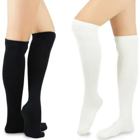 TeeHee Socks Women's Casual Cotton Knee High Solid Plain 2-Pack (10955)