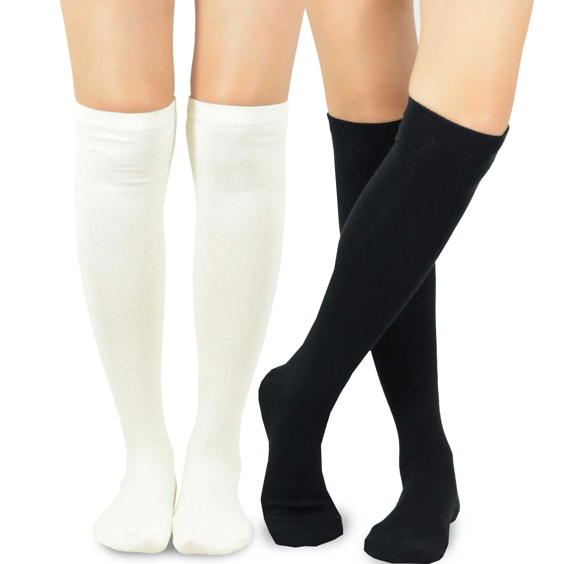 TeeHee Socks Women's Casual Cotton Knee High Solid Plain 2-Pack (10955)