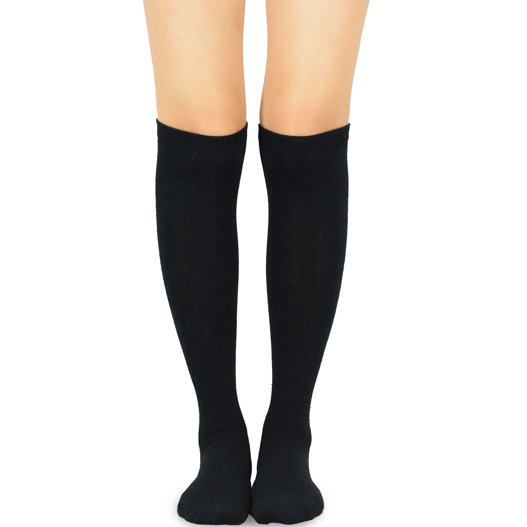TeeHee Socks Women's Casual Cotton Knee High Solid Plain 2-Pack (10955)